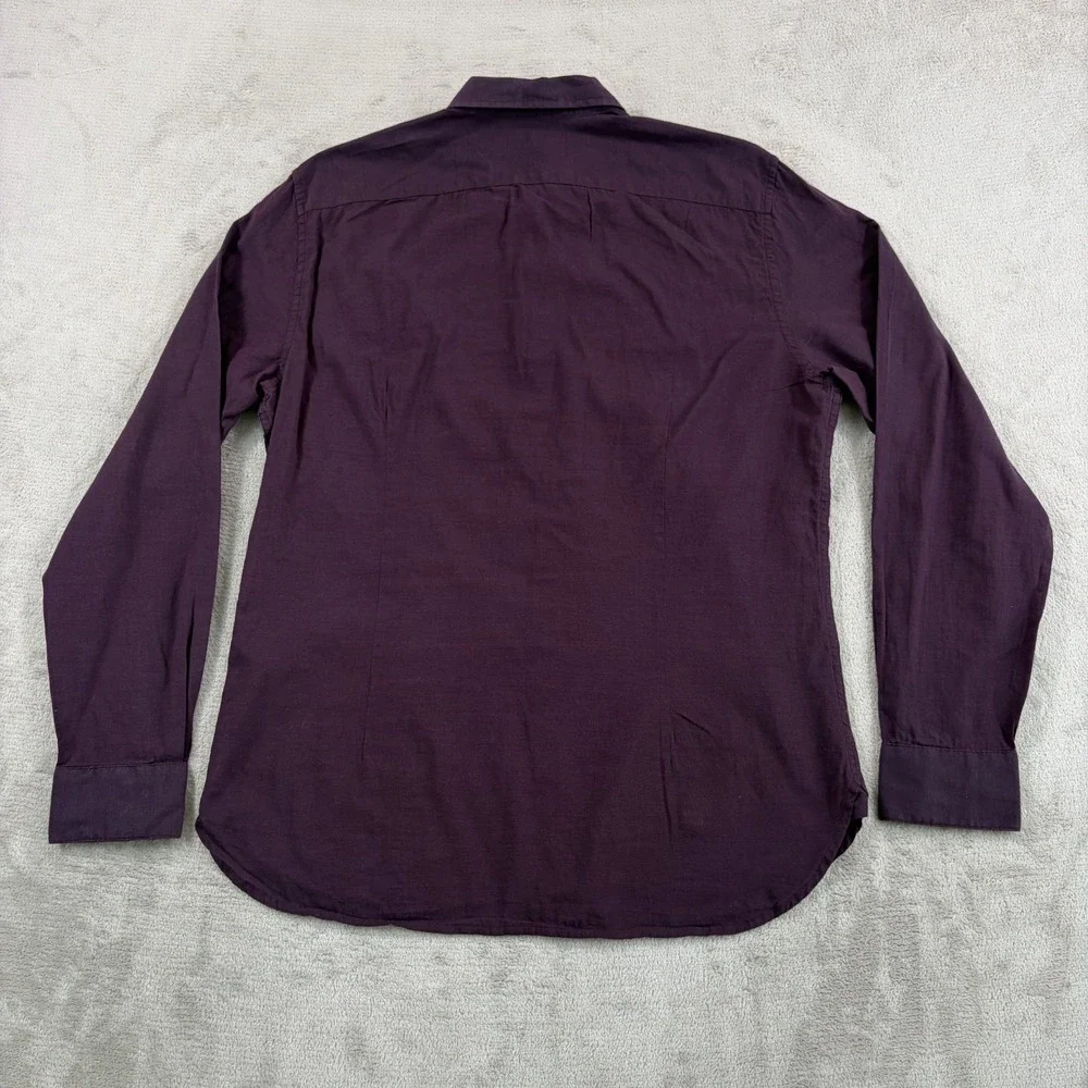 John Varvatos USA Shirt in Plum Men Medium Thin Cotton Pearl Buttons Designer